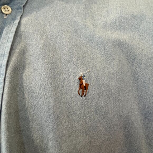 Ralph Lauren Blaire Light Wash Chambray Button Front Shirt Short Sleeves Medium - Picture 6 of 8